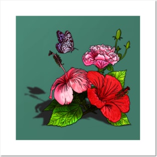 Hibiscus Bouquet Bright Colours Posters and Art